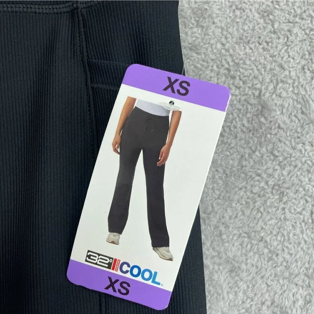 NEW 32 Degrees Cool Women's XS Active Flare Pants Black Ribbed Stretch Pocket